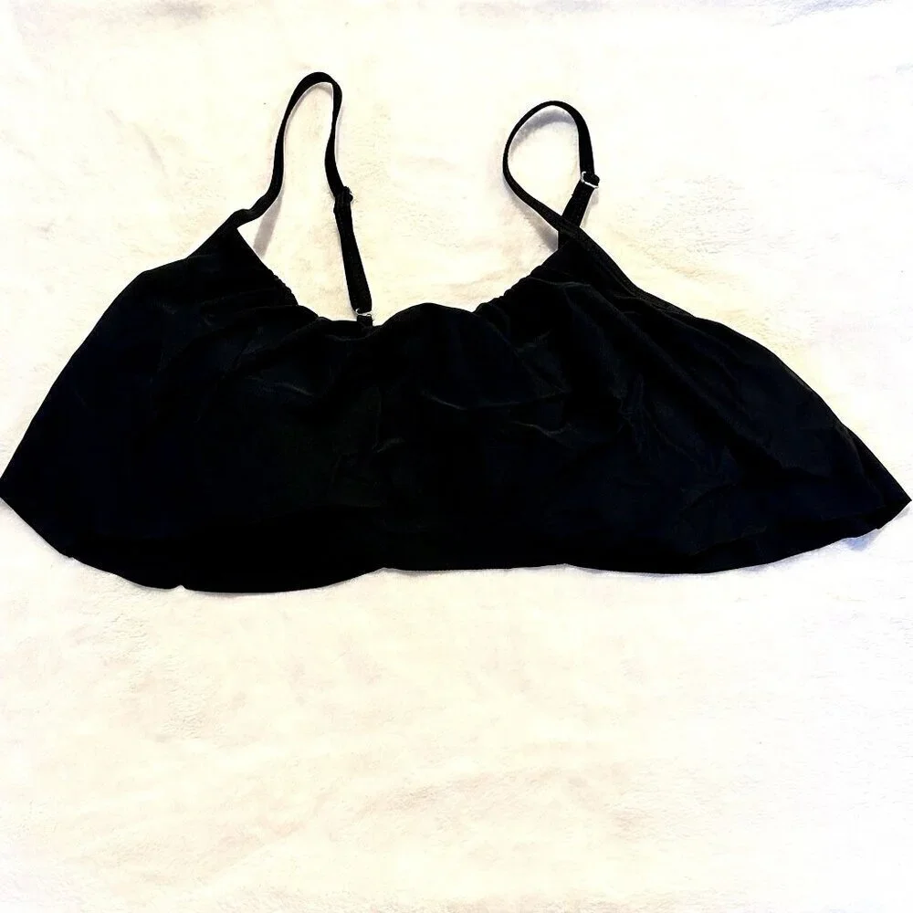 Black Ruffle Bandeau Swim Top - Size Small
